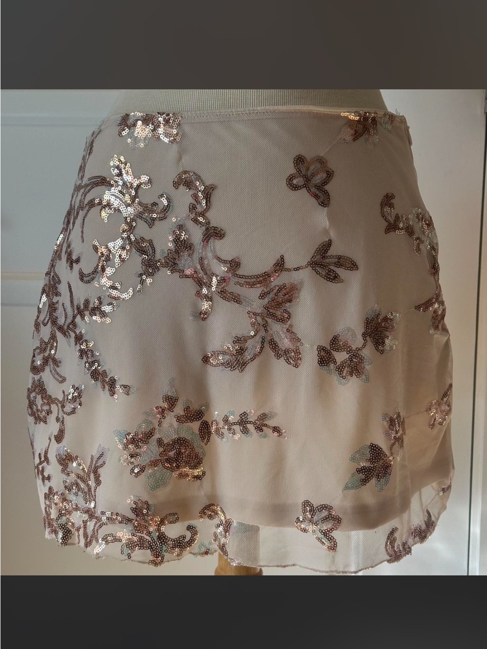 Sequin Floral Mesh Mini Skirt in Blush